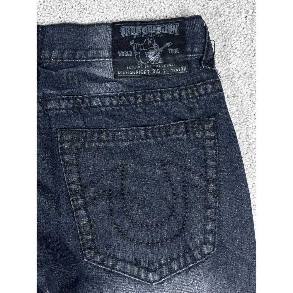 True Religion Jeans Mens Size 38 Black Denim Straight‎ Leg USA Made